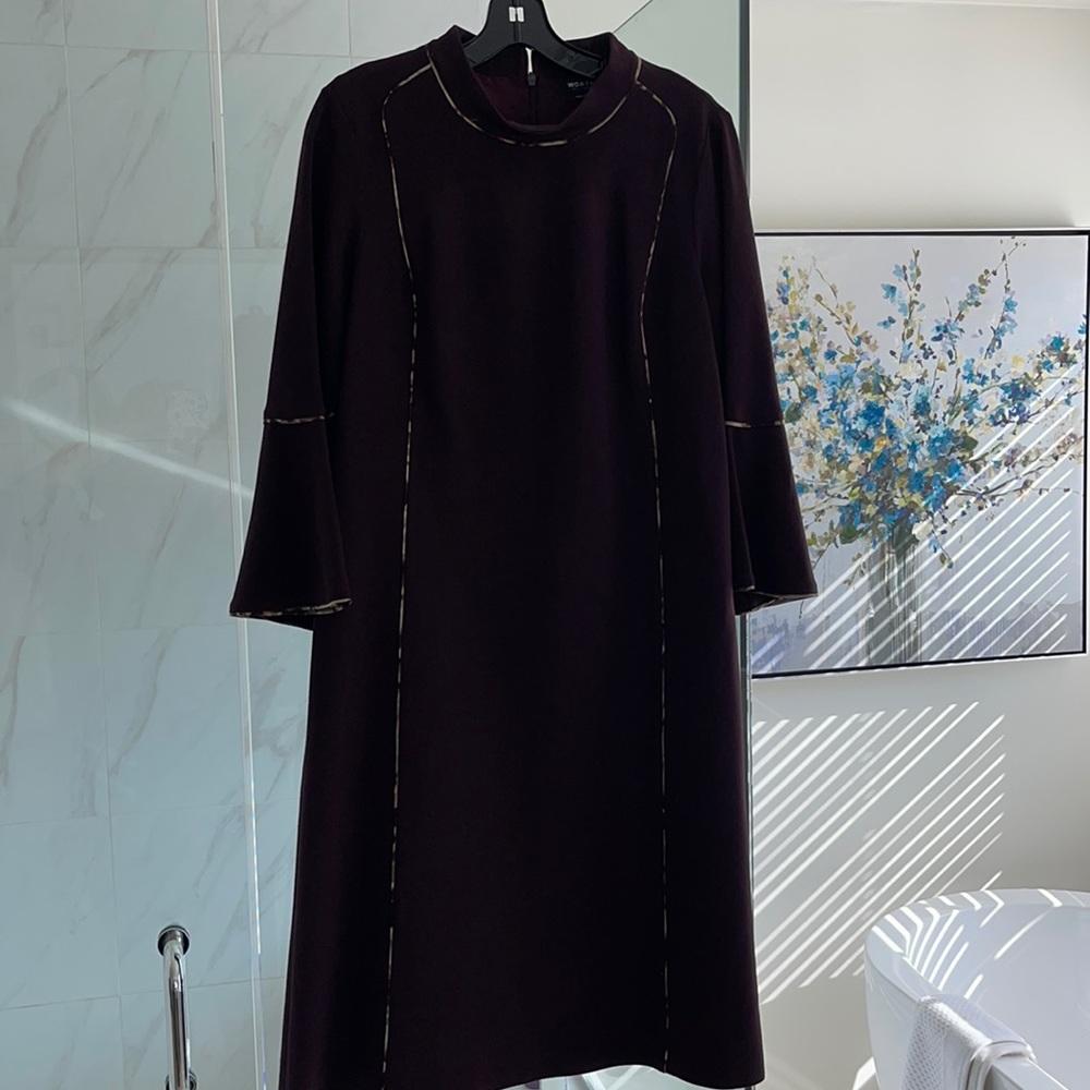 Dress burgundy/leopard accent crepe